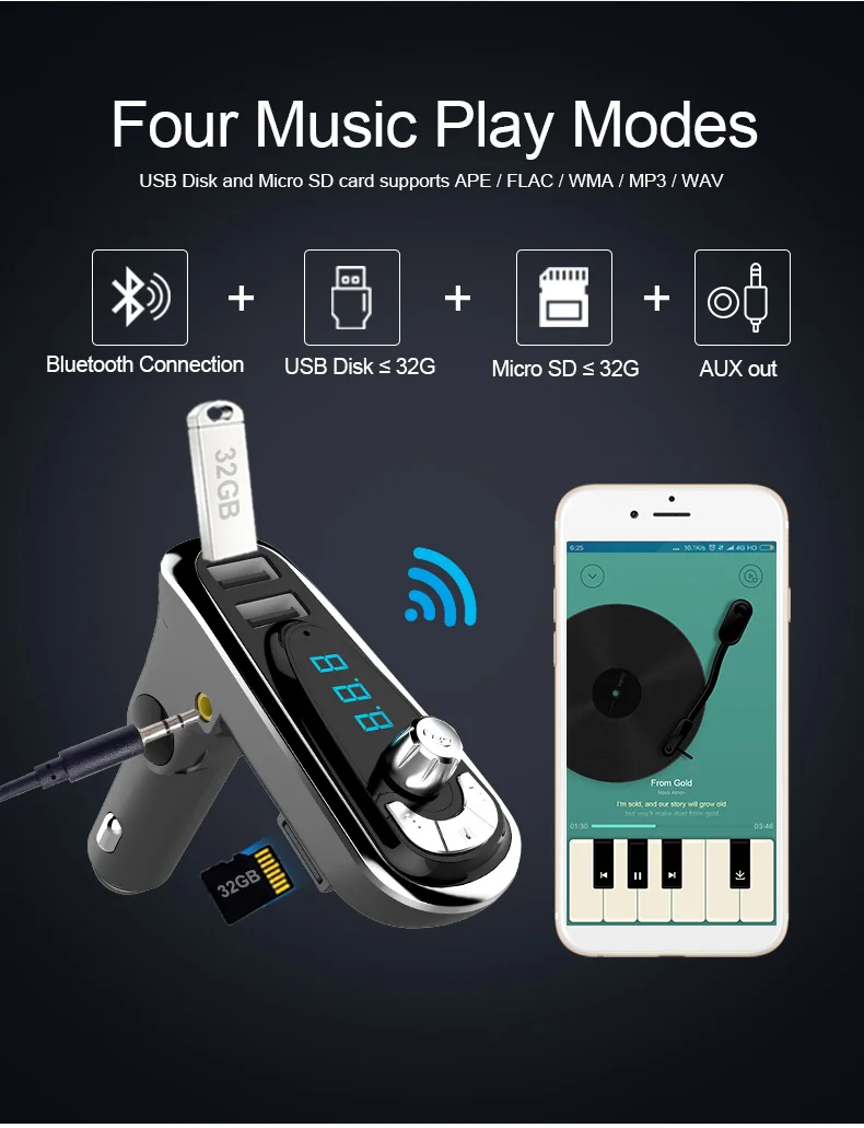 CDEN Автомобильный MP3 aux аудио плеер fm-передатчик Bluetooth hands-free автомобильный комплект U диск музыка автомобильное зарядное устройство контроль напряжения