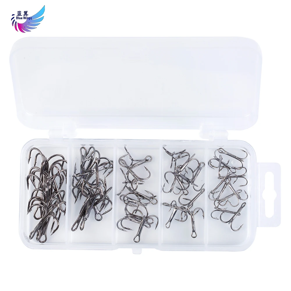 50PCS/Lot Barbed Fishing Hook High Carbon Steel Treble Tackle 2/4/6/8/10# with sharp Tip | Спорт и развлечения