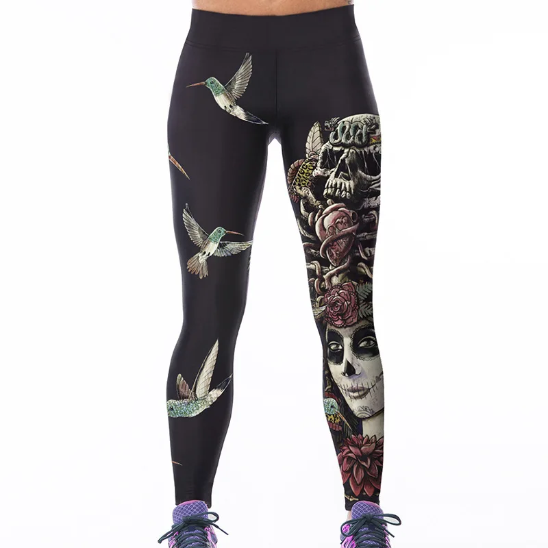 

Women Flexible SKull Lady&Bird Print Tight Pants Workout Gym Training Running Yoga Sport Fitness Exercise Leggings Dropshipping