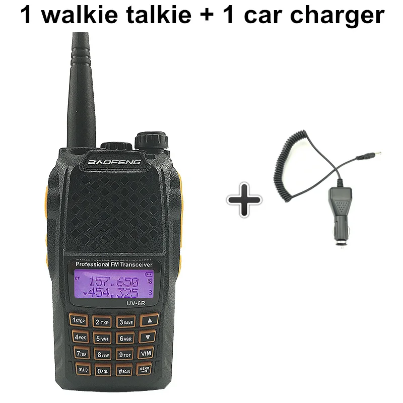 Baofeng UV-6R оранжевая клавиатура 7 Вт рация UHF VHF Двухдиапазонная UV 6R Walky Talky FM 128CH VOX Ham Радио UV6R для охотничьего радио - Цвет: Add a car charger