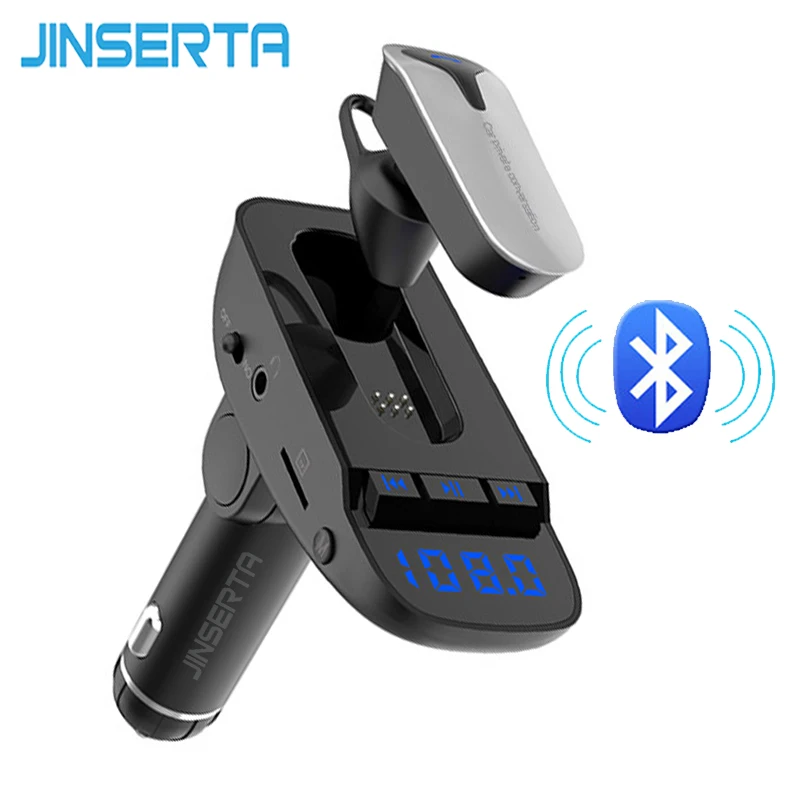 Jinserta 2 в 1 автомобильный комплект Беспроводной гарнитура Bluetooth MP3-плееры fm-передатчик наушники Bluetooth v4.2 телефон громкой связи Mic