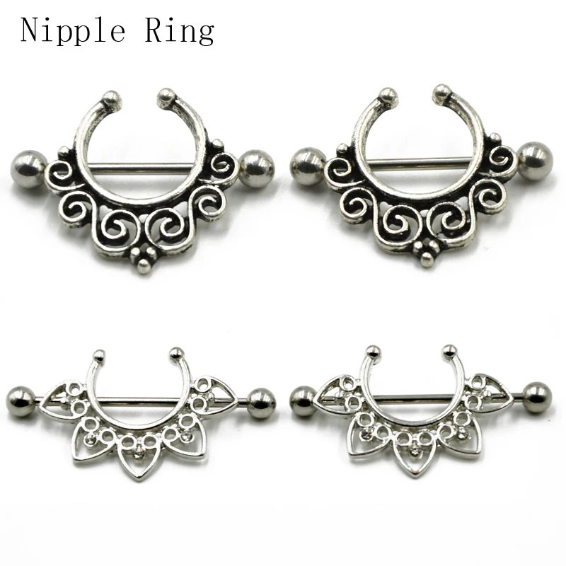Pair 14g Surgical Steel Lace Lotus Mandala Flower Nipple Shield