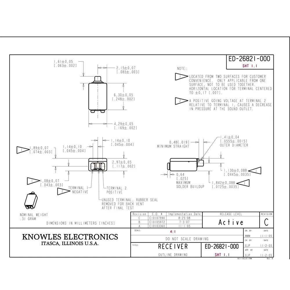 2шт Ноулз ED-26821 BA драйвер IEM сбалансированный якорь драйвер приемник динамик