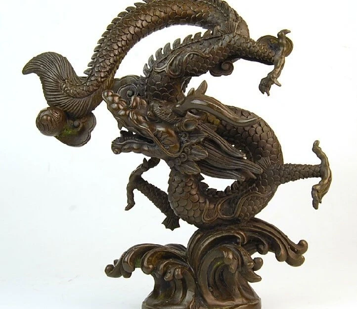 

9 Chinese Red Copper Art Decoration Fengshui Mascot Zodiac Dragon God Sea Statue