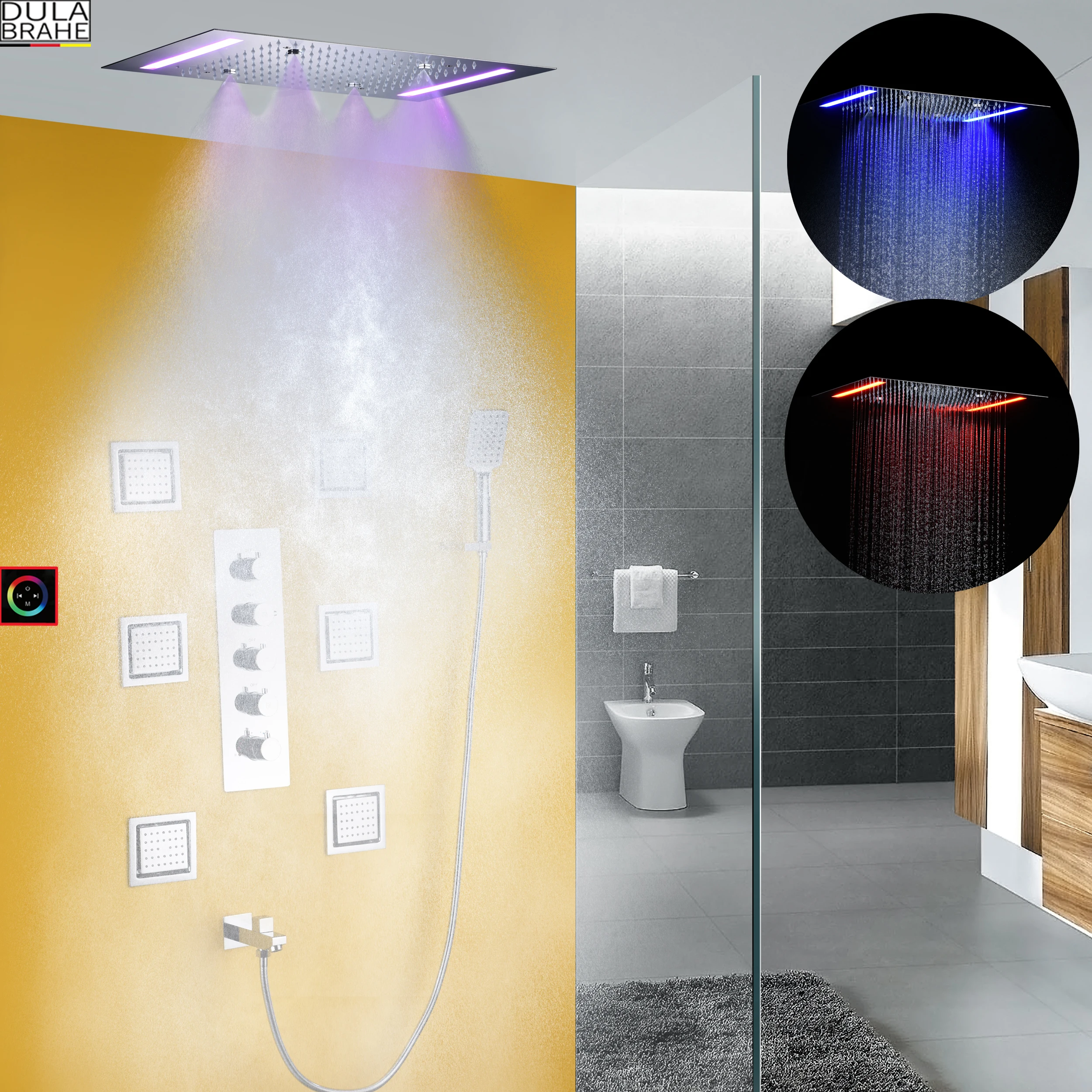 

Bath Rain Shower Faucet Set Shower Panel System Bathroom Ceiling LED Shower Head Hot And Cold Or Thermostatic Bath Mixer