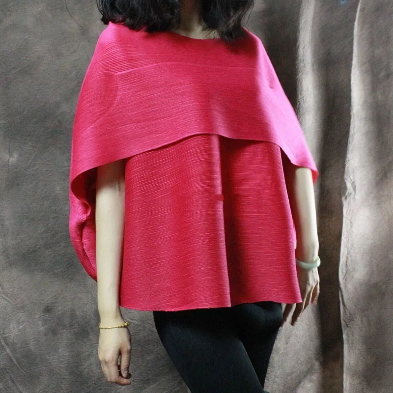 

LANMREM 2019 new autumn early women's pleated vintage pleated elatic round neck batwing sleeves pleated pullover t shirt WH68003