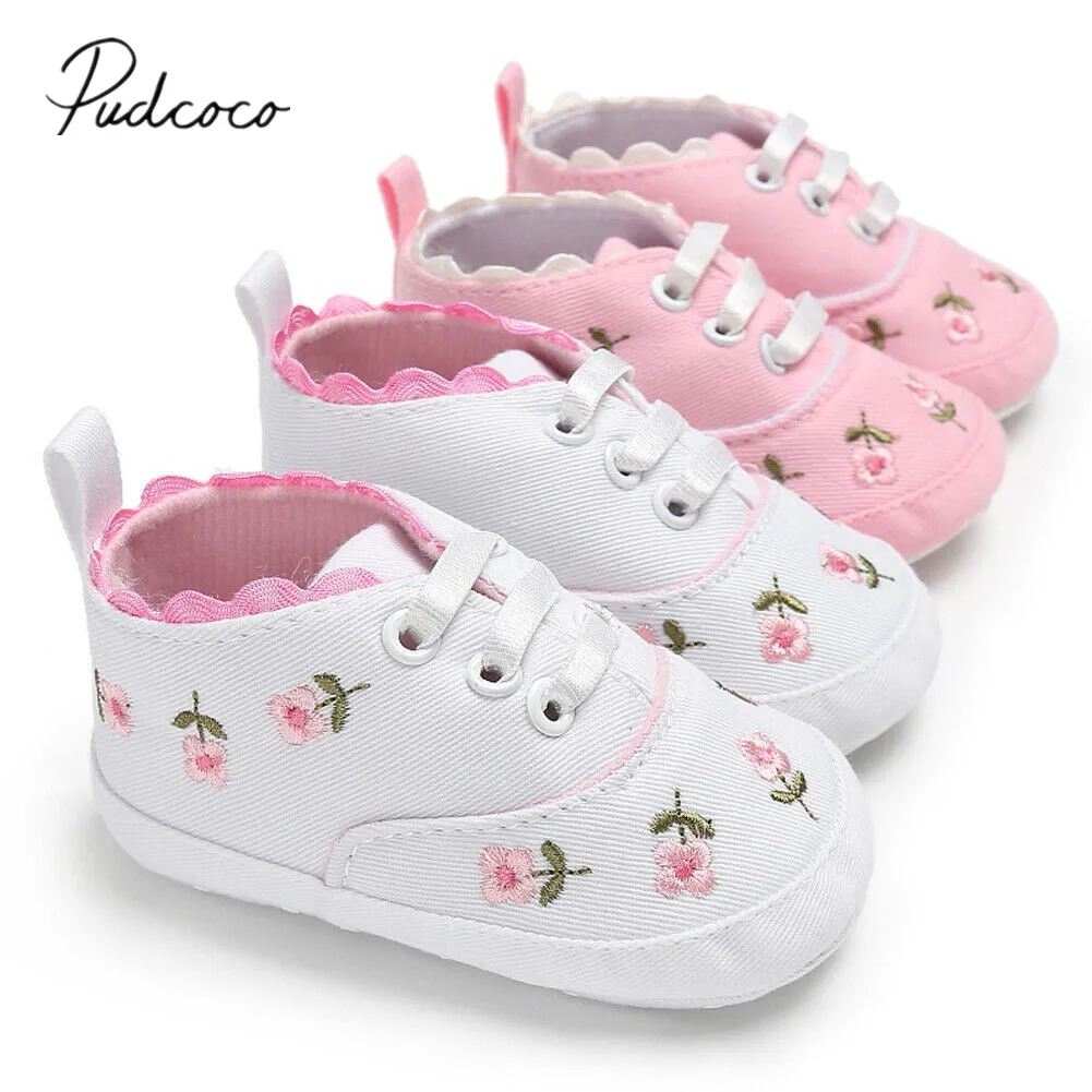 

2019 Baby Shoes Baby Infant Kid Girl Embroidery Flower Soft Sole Crib Toddler Summer Princess First Walkers Causal Shoes 0-18M