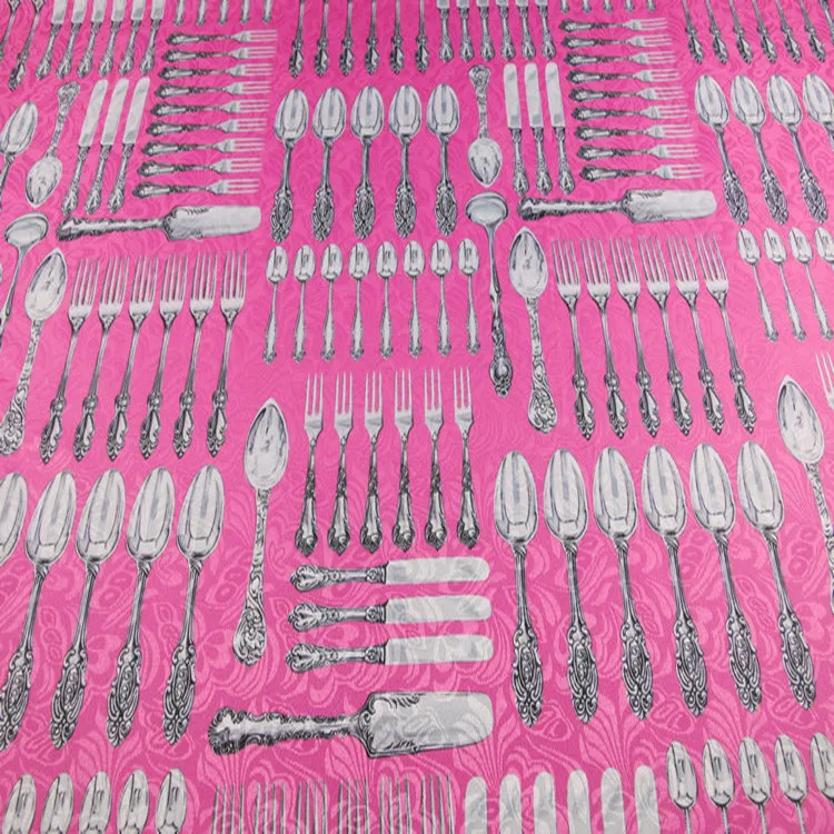 100X145cm Неделя моды ножа и вилки ложки тиснением розового жаккардовой ткани