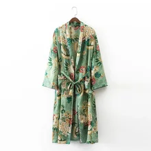 2017 Ethnic Flower Print With Sashes Kimono Shirt Retro New Bandage Cardigan Blouse Tops Blusas Chemise Femme Blusa