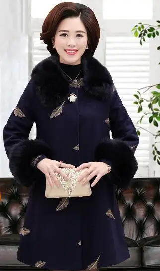 Элегантные женские зимние шерстяные пальто плюс размер меховой воротник 4Xl длинное шерстяное пальто Женская куртка длинная верхняя одежда женская одежда A3944 - Цвет: navy blue
