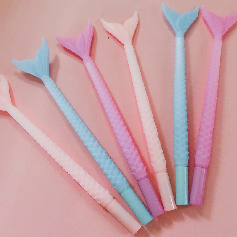 cheap 1Pc Creative Mermaid Pen Kawaii Fish Tail Gel Pen Novelty Neutral Pen For Kids Girls School Office Cute Stationery Supplies