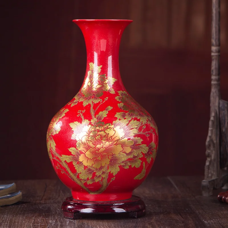 New Chinese Style Vase Jingdezhen Yellow Crystal Glaze Flower Vase Home Decor Handmade Shining Famille Rose Vases 5