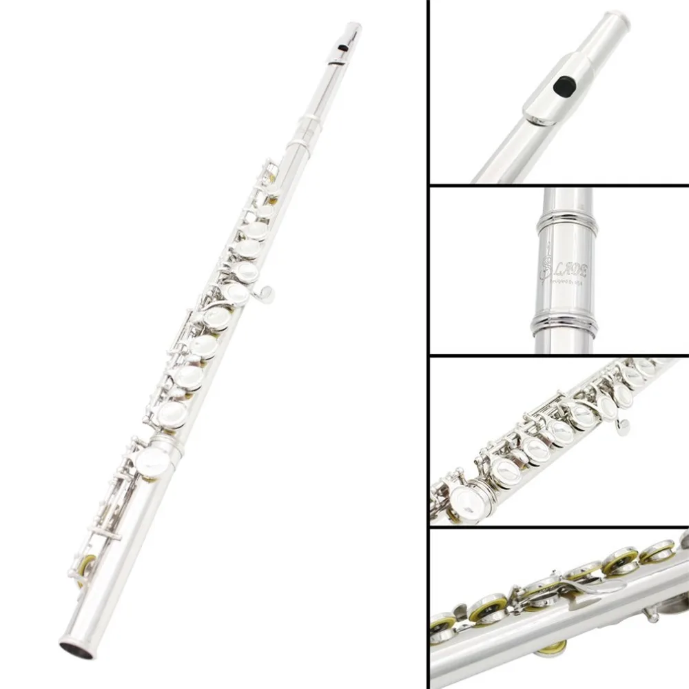 Посеребренный 16 Флейта с закрытыми отверстиями C Ключ Западный концертный музыкальный инструмент с чистящей тканью палочка перчатки отвертка