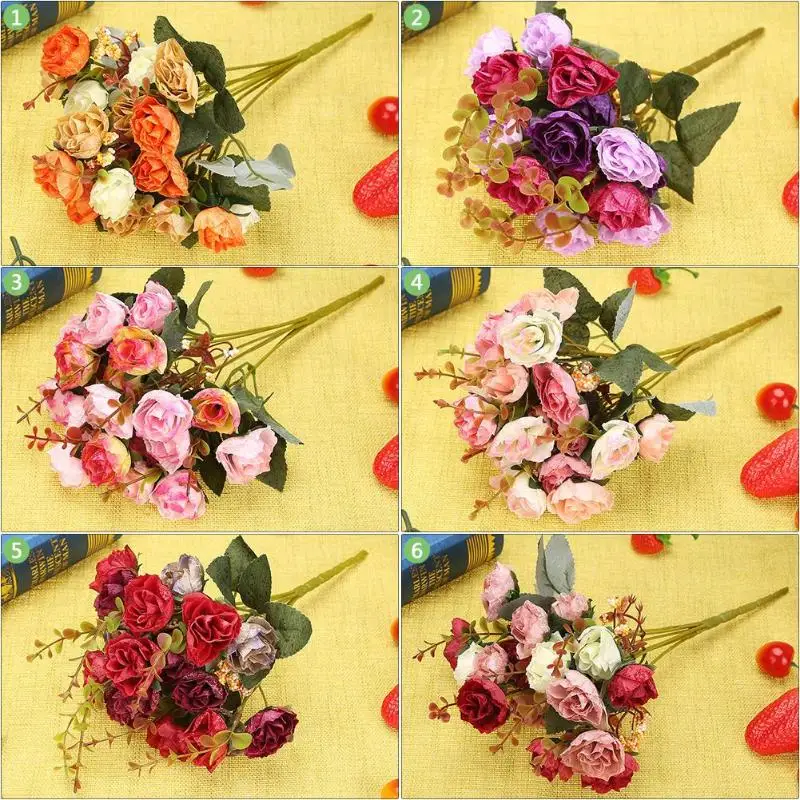 21 Heads/Bouquet Silk Rose European Style Artificial Flower High Quality Bouquet Fake Flowers Wedding Home Party Decoration