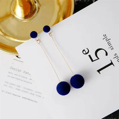 

Fashion New Red Black Plush Ball Drop Earrings For Women Korea personality Round Long Tassel Earrings Statement Jewelry Gift E28