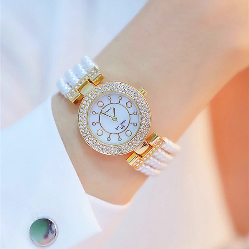 Супер женские часы, креативный жемчужный браслет, женские часы с бриллиантами, повседневные часы Qaurtz, часы zegarek damski, Прямая поставка - Цвет: Золотой
