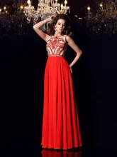 2016 rot Perlen A-line Chiffon Langer Abschlussball Kleidet 2016 Vestidos De Festa Bodenlangen High Neck Jugendliche Prom Kleider Couture