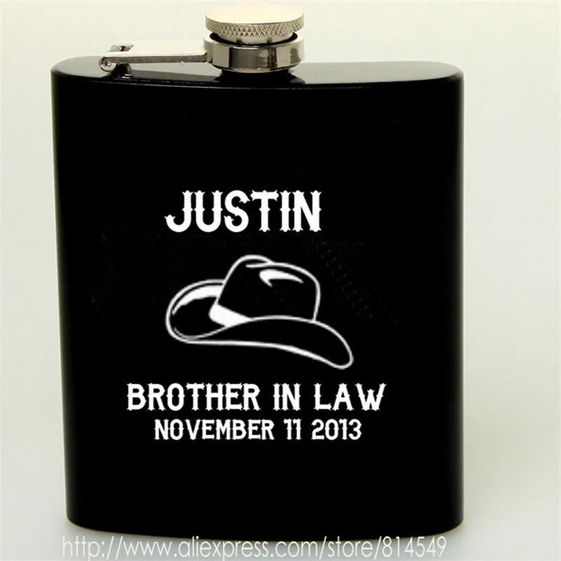 Free   Personalized Engraved 6 oz Stainless Steel Black Hip Flask ,Groomsman or Best man gift , Birthday gift ,PASSED FDA TEST 