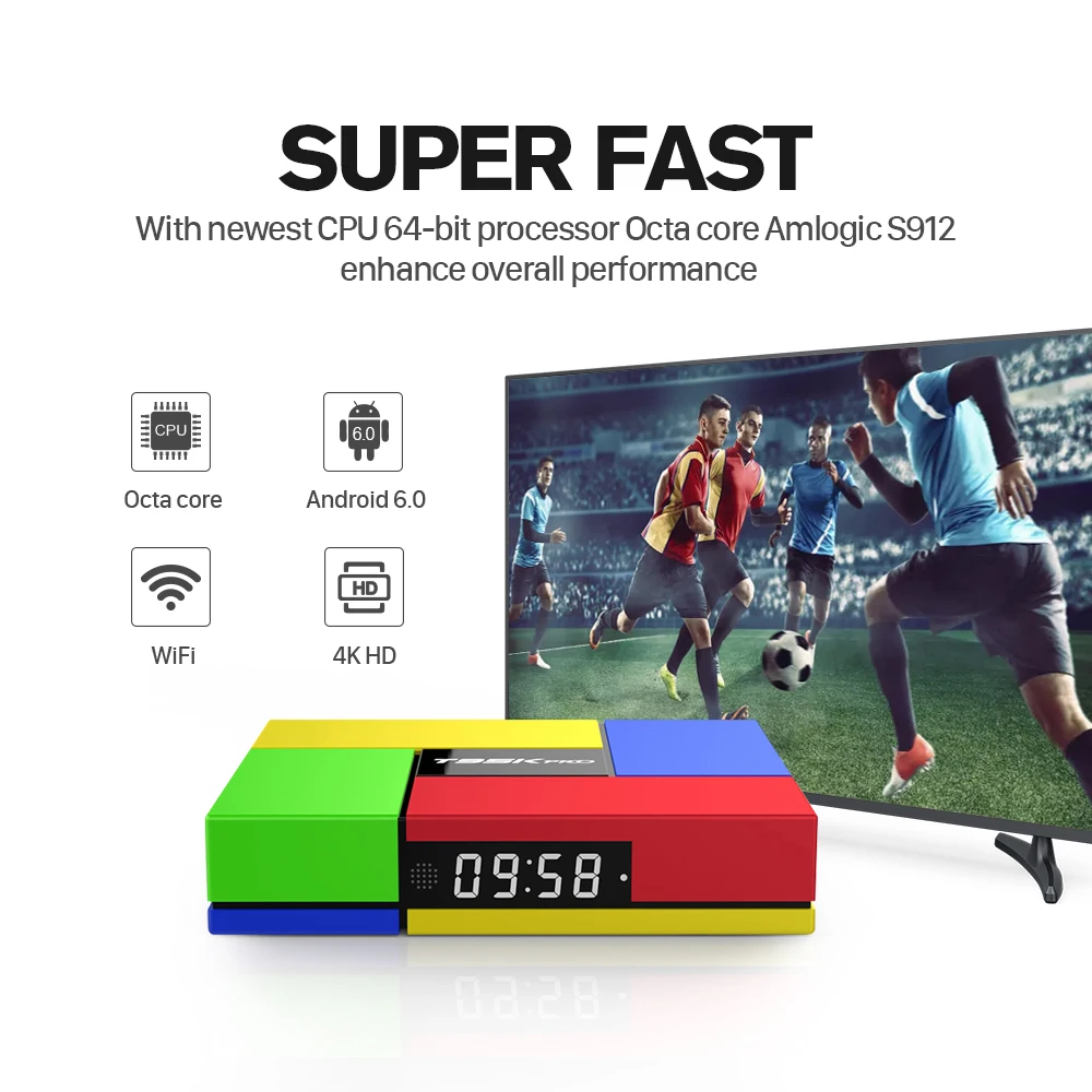 

T95KPRO 2G RAM 16G ROM S912 Smart 1000M Android 6.0 iptv BOX Octa Core H .265 HEVC 4K Media Player