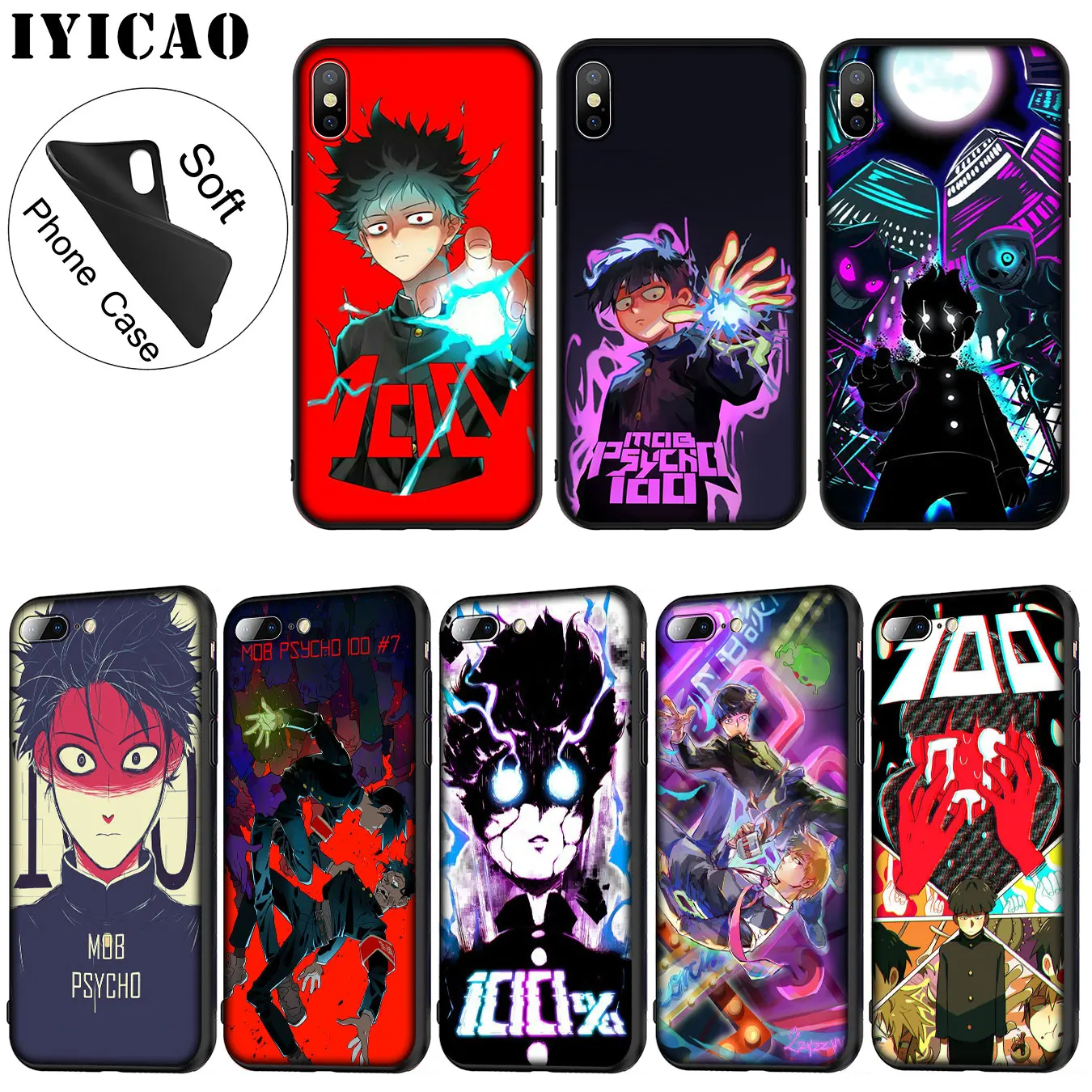IYICAO Mob Psycho 100 мягкий силиконовый чехол для телефона iPhone XR X XS 11 Pro Max 6 6S 7 8 Plus 5 5S SE TPU