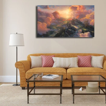 

Thomas Kinkade The Cross HD Poster Canvas Painting Oil Framed Wall Art Print Pictures For Living Room Home Decoracion