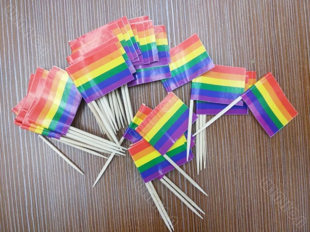 

500 Packs Small Rainbow Flag Toothpick Flag Lesbian Gay Pride LGBT Flag Banner Colorful Rainbow Flag cocktail sticks picks