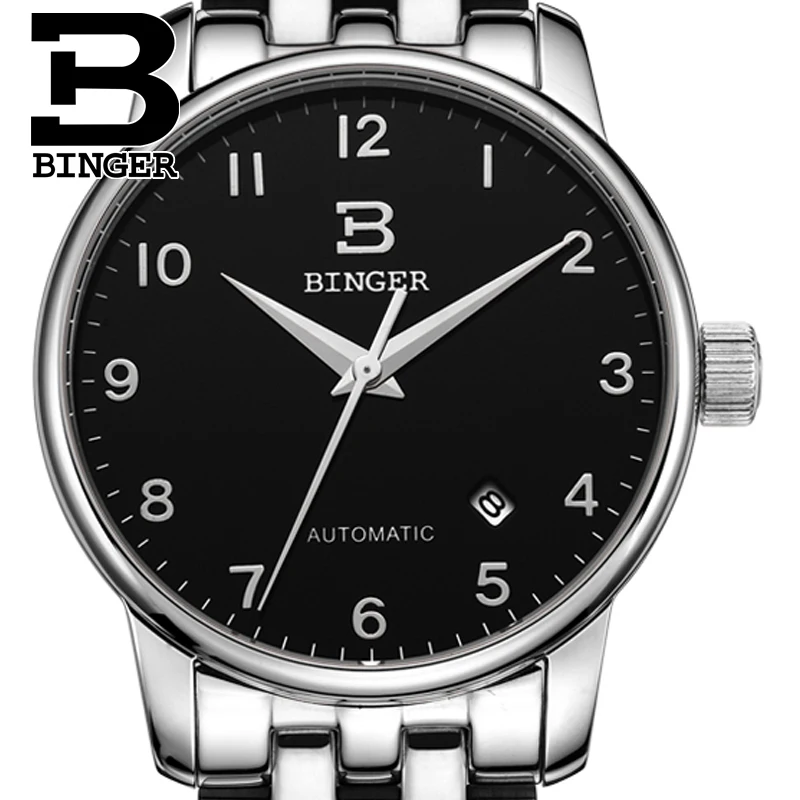 Switzerland watches men luxury brand18K gold Wristwatches BINGER business Mechanical Wristwatches full stainless steel B5005A 2