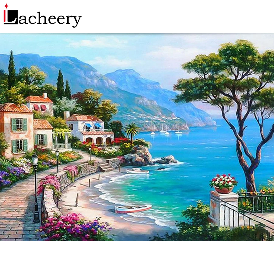 

New Fashion DIY Framed Oil Painting By Numbers Seascape Pictures Romantic Canvas Painting For Living Room Wall Art Home Decor