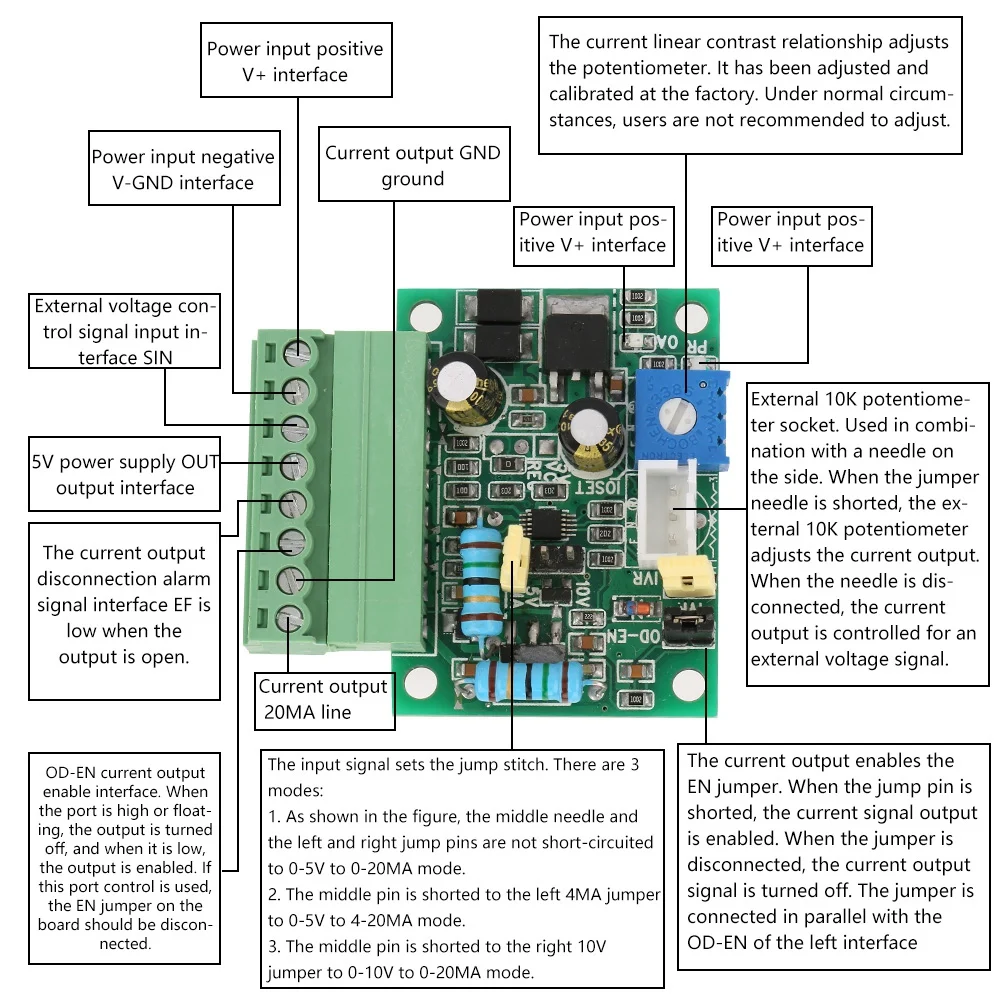 0-5 В/0-10 В/1-5 в до 0-20 мА/4-20 мА напряжение в Текущий Модуль преобразователь тока сигнала с подходящим триммерным потенциометром