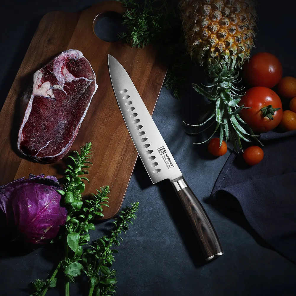 KEEMAKE 8,5 дюймов нож шеф-повара немецкий 1,4116 стальной нож повара Santoku кухонные ножи цвет деревянной ручкой с изысканной коробкой подарок