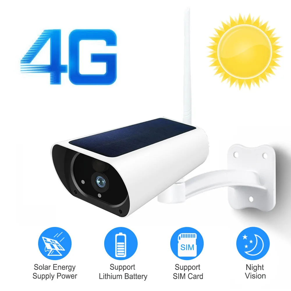 

1080P Solar Surveillance IP Camera 3G 4G SIM Card Wifi Outdoor Wireless Security Camera Audio Support Battery Charge PIR Motion