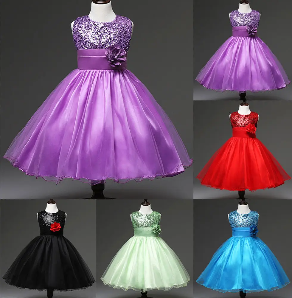 Fashion Kids Girls Sequins Princess Dresses Wedding Bridesmaid Pageant Party Formal Dresses 2 8Y