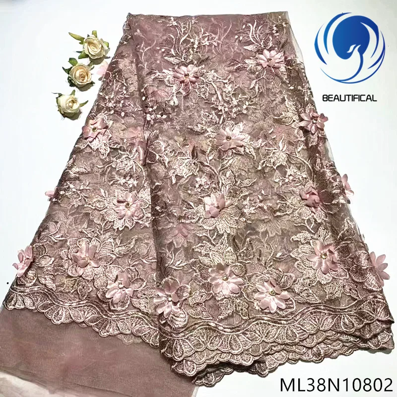 

BEAUTIFICAL embroidery flower africaan lace fabric 3d tulle french lace fabrics beads african 3d lace ML38N108