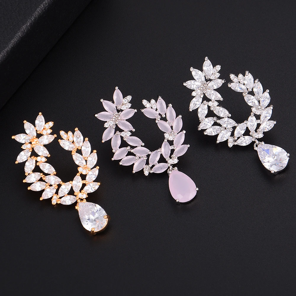 

missvikki Trendy Zircons Top Quality Cubic Zircon Earrings Flowers Waterdrop Stone Jewelry For Wedding Gift Accessories