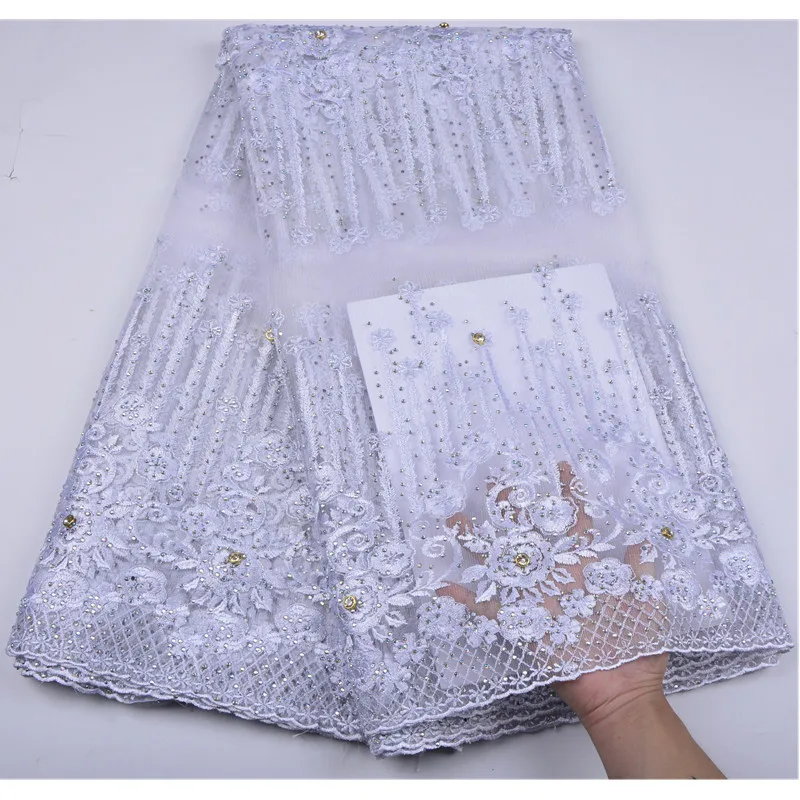 

Lovely Latest African Lace Fabric 2018 Pure White Embroidery Stones Lace Fabric Bridal Wedding French Mesh Lace Fabric A1254