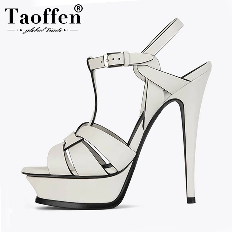 

Taoffen New Sandals Women Genuine Leather High Heels Shoes Buckle Platform Summer Club Party Brand Women Footwear Size 34-41
