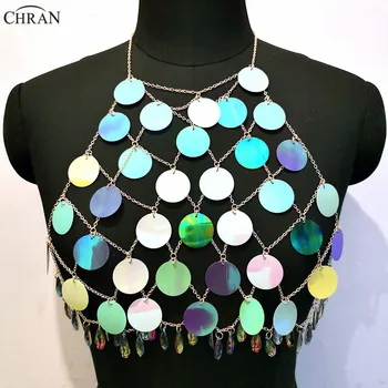 

Chran Sequins Crop Top Disco Party Beach Cover Up Chain Necklace Rave Bra Bralette Lingerie Festival Costume Wear Jewelry CRS201