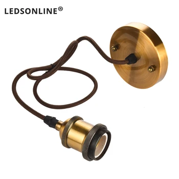 

vintage pendant cord Gold iron retro loft for chandelier E27 holder and black white bronze cord pendant for DIY downlight