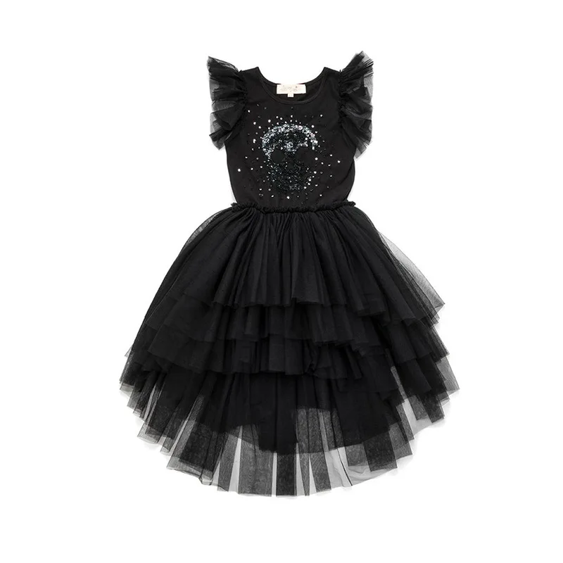 Платье-пачка с блестками для девочек; Детские платья; черный костюм принцессы с вышивкой из бисера и пайеток; одежда для маленьких девочек - Цвет: Черный