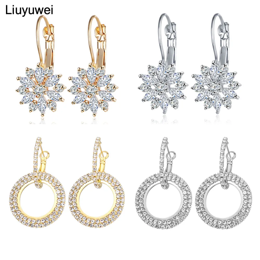 

Trendy Wedding Drop Earrings for Women Luxury Gold Silver Color Crystal Korean Earring Prom Party Jewelry Girl Friend Gift