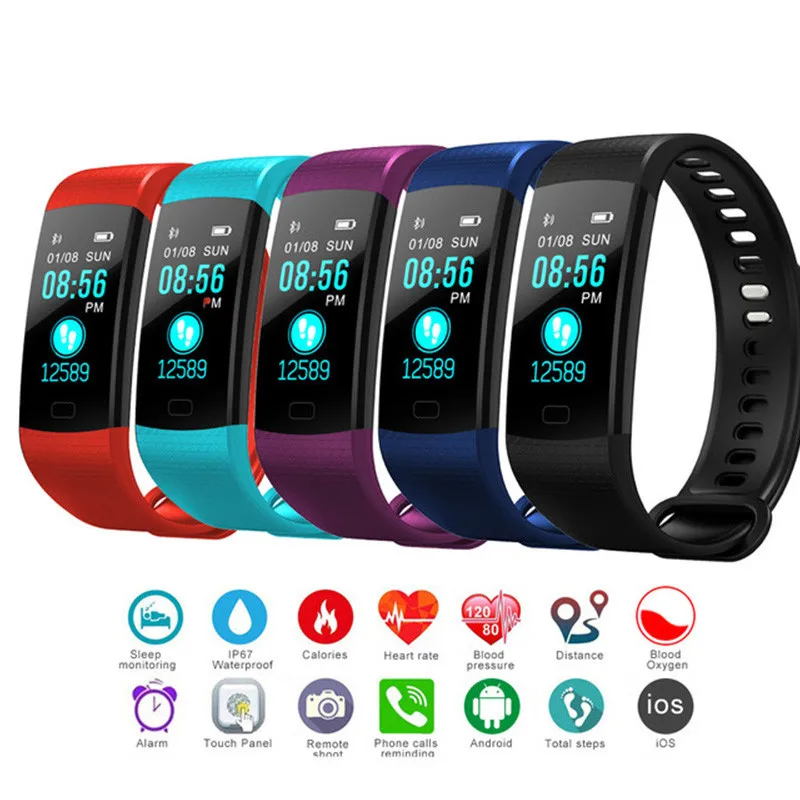

GEJIAN smart bracelet fitness bracelet with 0.96" touch screen LCD information heart rate time smart bracelet IP67 wrist strap