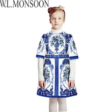 W. L. MONSOON/платье принцессы; Рождественская одежда; коллекция года; Брендовые платья для маленьких девочек; одежда для детей; детское зимнее платье с цветочным принтом