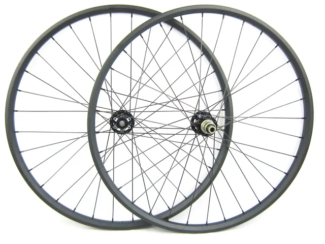 Cheap EN Test 29er Full Carbon MTB Wheels 25mm Deep Clincher Mountain Bike Wheelset for AM Hookless Rim 35mm Width 2.0 Round Spokes