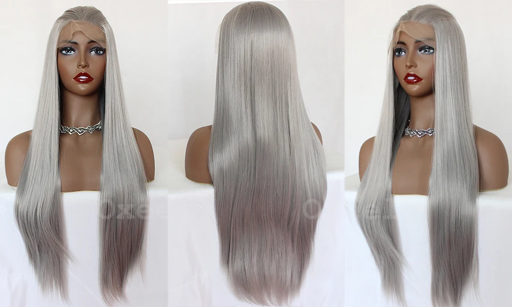 Oxeely Длинные прямые фиолетовые волосы Синтетические Кружева передние парики для женщин гладкие и мягкие термостойкие