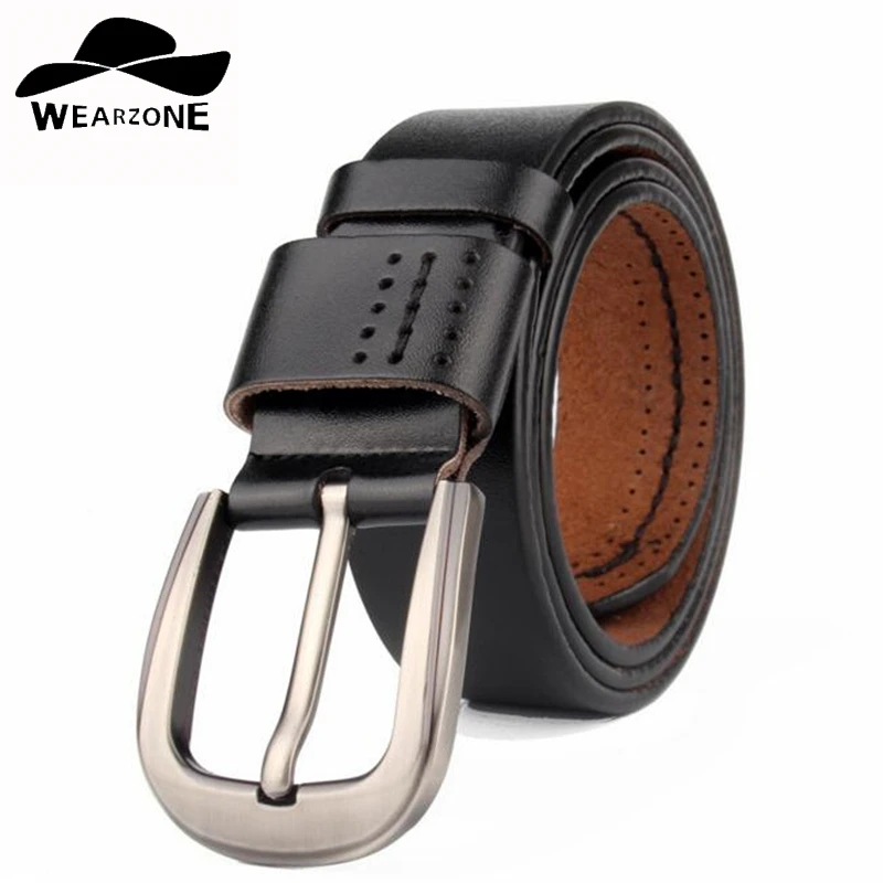

WEARZONE Designer Men Belts Genuine Leather Strap Male Pin Buckle Mens Wide Casual Belt for Jeans Ceinture Homme