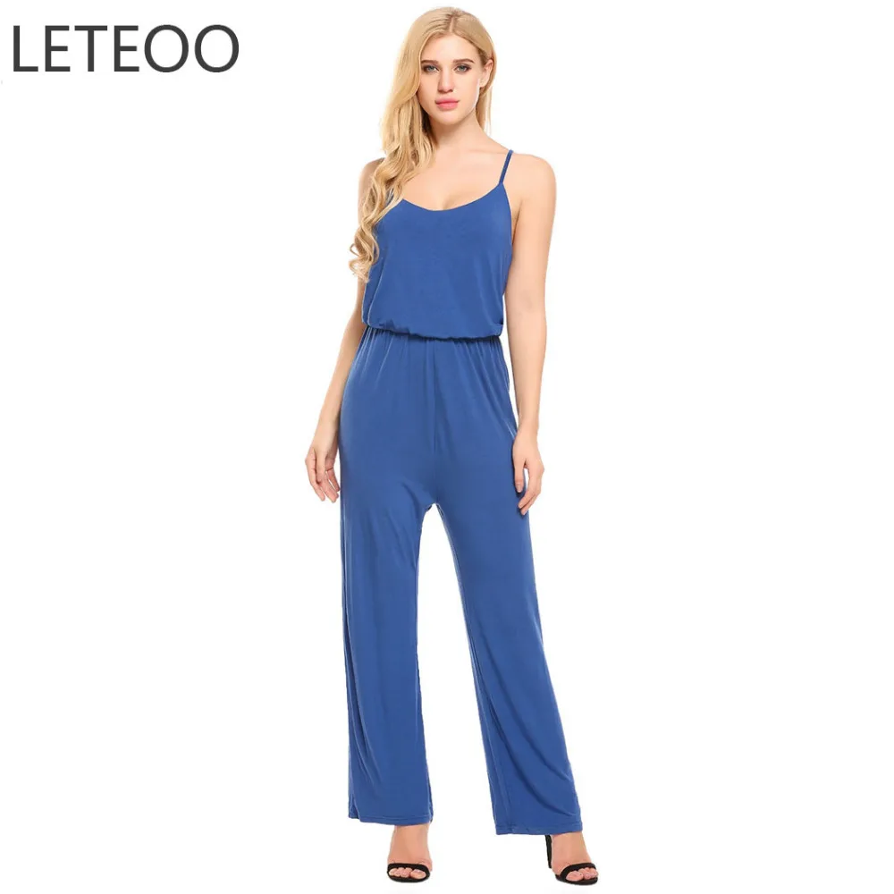LETEOO Summer Spaghetti Strap Women Rompers Elastic Waist Sexy Overalls