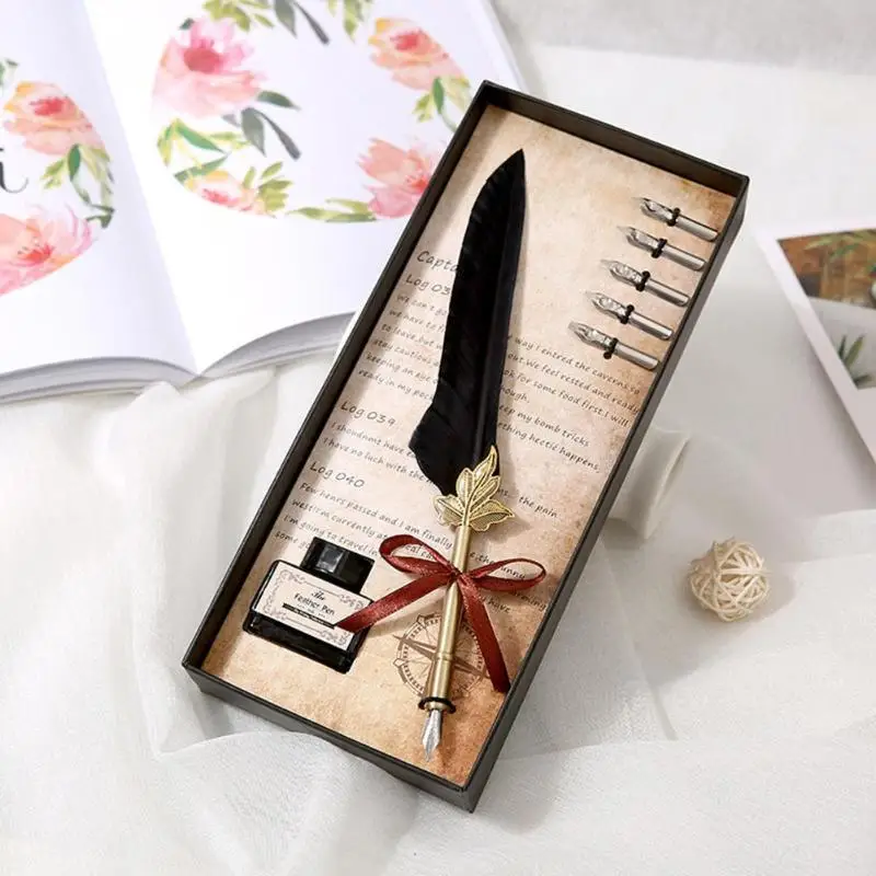 Ретро каллиграфия ручка перьевая чернила для письма комплект Винтаж ручка-перо авторучки канцелярские Подарочная коробка на день рождения подарки