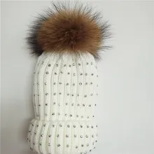 Модные женские зимние шапки из норки с помпонами и стразами, вязаные шапки, теплые шапки с алмазами, Стильные Твердые крышки