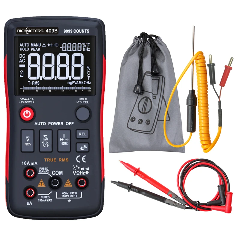 

RM409B Digital Multimeter Button 9999 Counts With Analog Bar Graph AC/DC Voltage Ammeter Current Ohm Auto/Manual