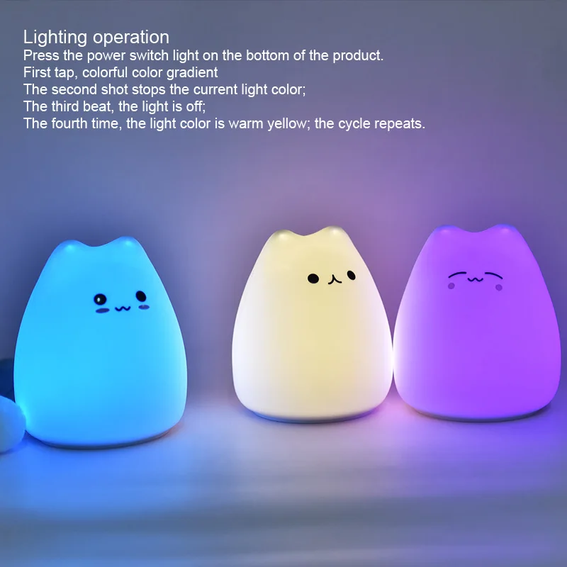 

LED Night lamp decorate desk dream sleep light battery cute cat 7 colourful holiday creative rechargable bulb for kid bedroom